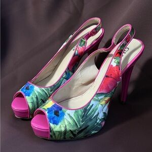 Guess Multicolor Floral Slingback Heels
